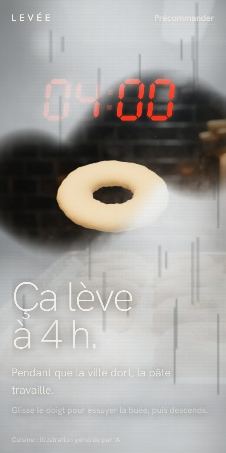 Capture d’écran sur téléphone de LEVÉE, site de démonstration pour une boulangerie